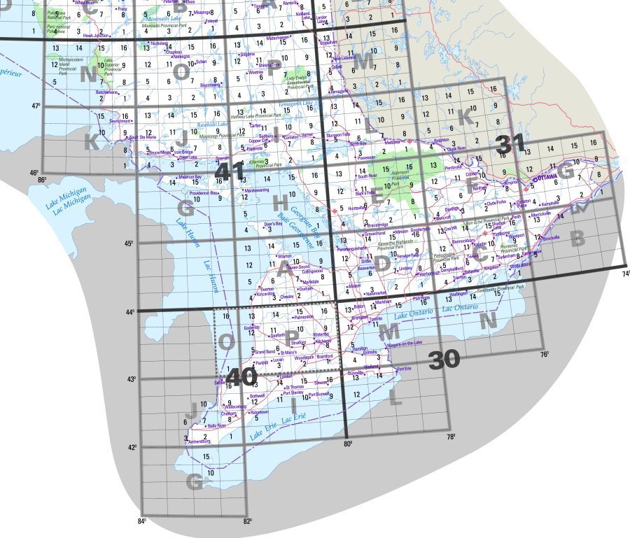 Southern Ontario topographic map index